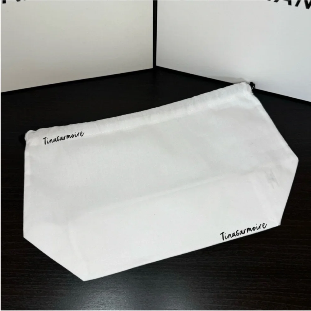 CHANEL White Drawstring Dust Bag with Black Cord
